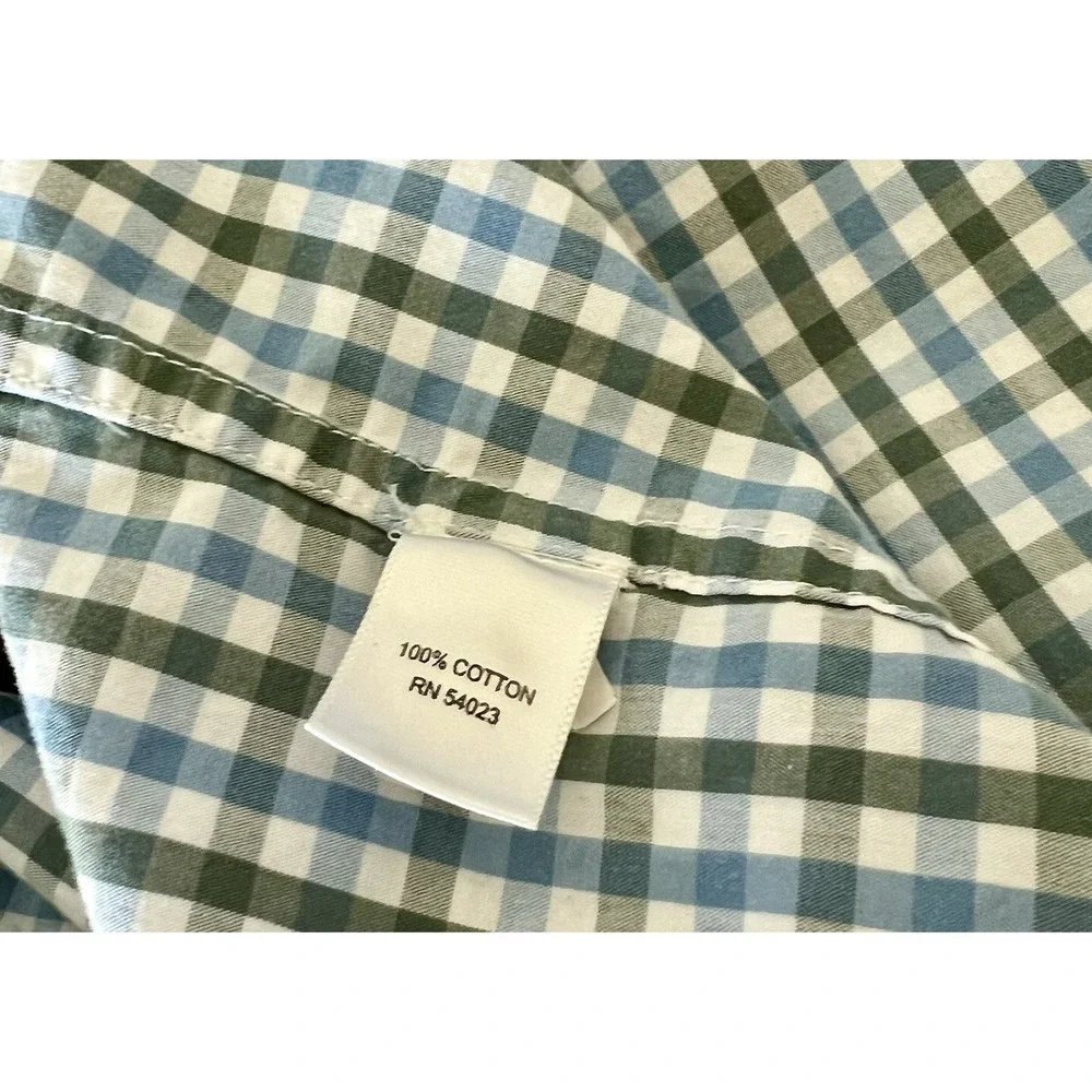 Banana Republic Mens XXL Gingham Check Button‎ Down Shirt Blue Green 100% Cotton